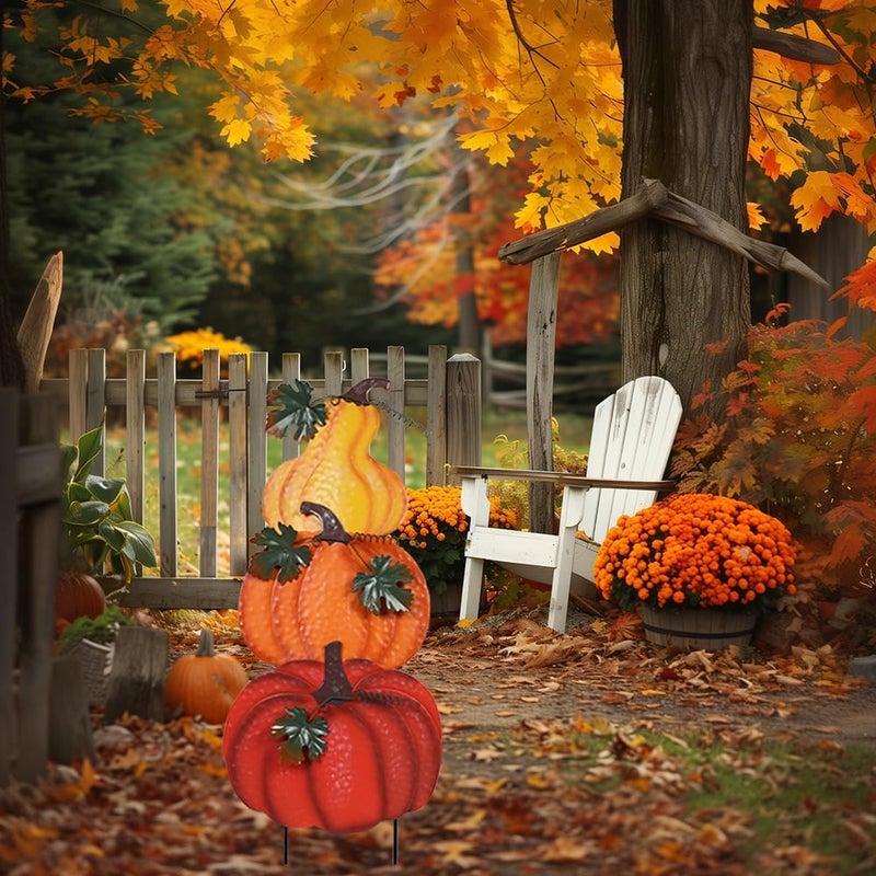 hogardeck Outdoor Fall Decorations for Home, 34" Decorative Garden Stakes with 3 Stacked Pumpkins for Fall Decor, Metal Yard Signs for Garden Home Lawn Patio Thanksgiving Decorations - Image 5